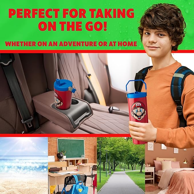 Get Trend Super Mario Tumbler Stainless Steel with Straw 30oz Kids Teens Insulated Cup with Lid Travel Mug Cups for School Sports Gifts for Kids (Red Super Mario)