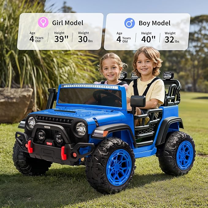 2 Seater Electric Ride on Car Truck, 24V 4x4 Ride on Toy for Kids 4-8 with Remote Control, EVA Tires - Blue