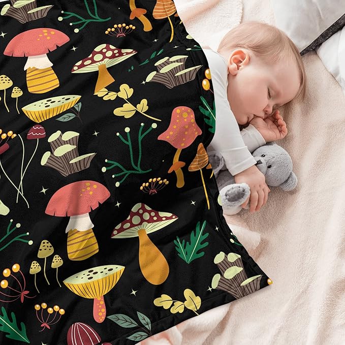 Mushroom Blanket Soft Flannel Fleece Lightweight Mushrooms Throw Blanket for Kids Boys Girls All Season Plant Blankets for Sofa Couch Bed Decorative Mushroom Blanket Gifts 60"x50"