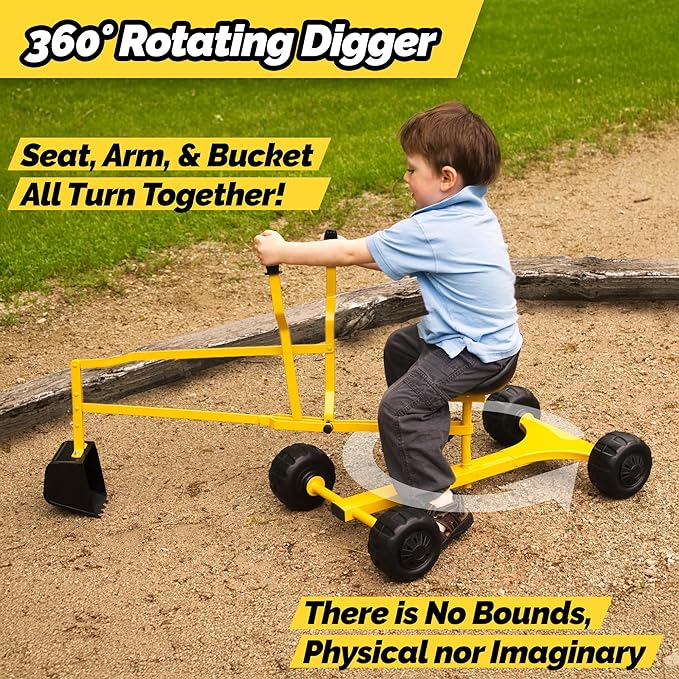 WonkaWoo Ride On Excavator Toy Sand Digger Crane with 4 Wheels for Outdoor Playground and Sandbox