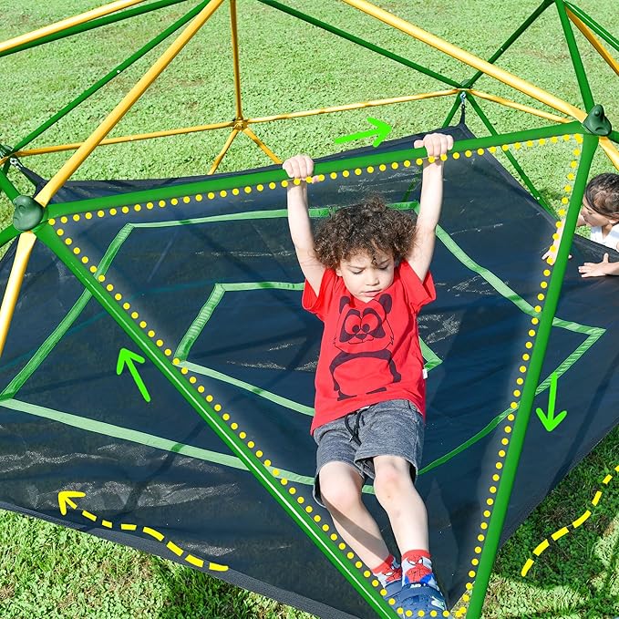 Merax 12FT Climbing Dome with Hammock, Outdoor Geometric Dome Climber Play Center for Kids 3-10 Supporting 1000 lbs, Easy Assembly Jungle Gym