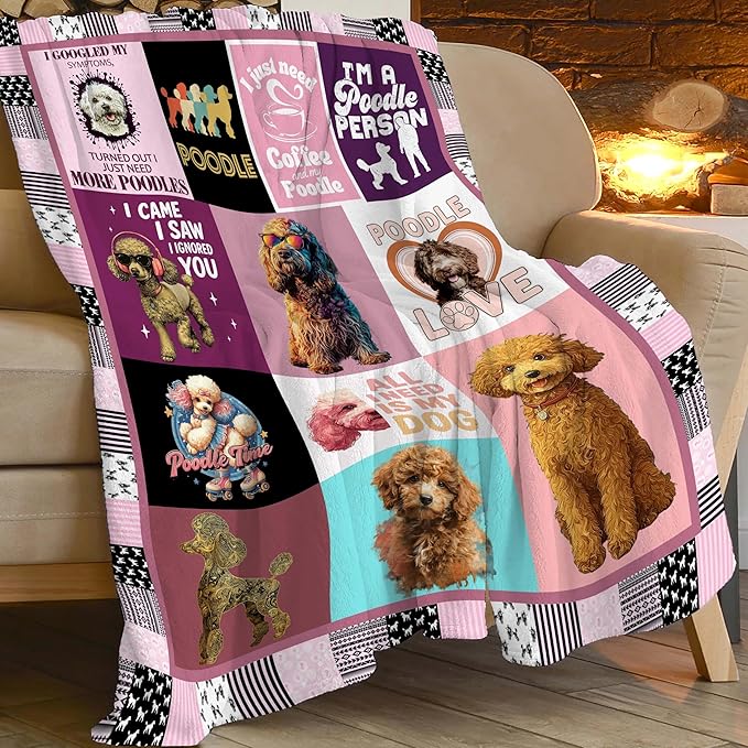 Poodle Throw Blanket Poodle Puppy Stuff Gifts for Dog Lover Kids Girls Boys Adults Women Men Soft Cozy Warm Plush Fluffy Fuzzy Fleece Blanket Decor 50''X60''