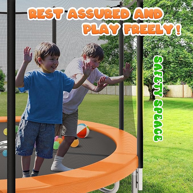 Trampoline 8FT 10FT, Outdoor Trampolines with Enclosure Net and Ladder, Recreational Anti-Rust Trampolines for Kids and Adults, ASTM Approved