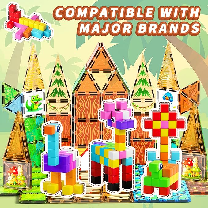 65PCS Magnetic Blocks with Magnet Eyes Toy, Magnetic Building Blocks with Storage Bag for Kids Gifts, STEM Preschool Sensory Magnetic Cubes for Toodlers Boys Girls Ages 3 4 5 6 7 8, Bright Color