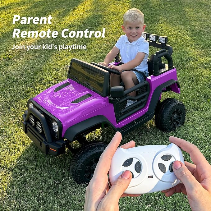 Kids Ride on Car Toy, 12V Electric Car for Kids with Remote Control, LED Light - Purple