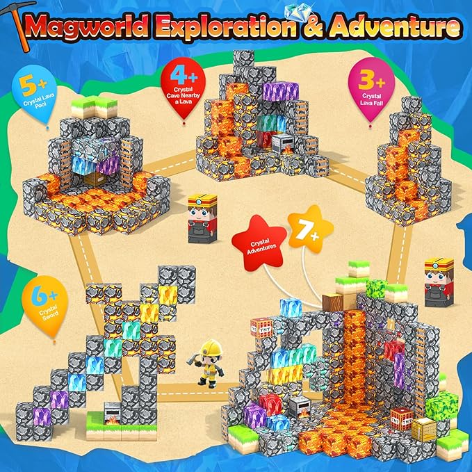 100PCS Magnetic Blocks Building Toys, STEM Learning Sensory Toys for Kids Age 3-5 4-8 5-7 8-12, Gem Cave Adventure Mine Magnet World Craft, Christmas Game Gift for for 3+ Years Old Boys Girls(0.8")