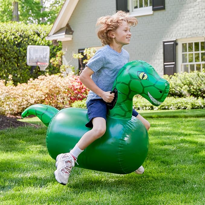 Hearthsong Hop N Go Inflatable Dino Riding Bouncy Hopping Toys for Kids Ages 5+ - Ride On Bouncer Animal Hopper Jumping Toys for Outdoor Games