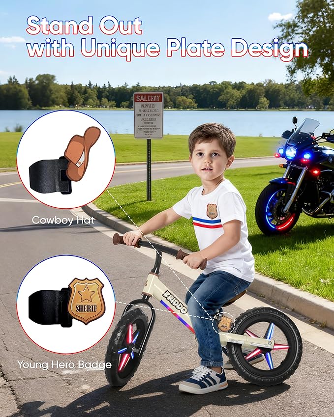 KRIDDO Toddler Balance Bike 2 Year Old, Kids Balance Bike for 2-5 Years Old, Dual Bearing for Smoother Riding, Adorable Plate, Adjustable Seat and Handlebar, Toddler Bike Gifts Age 2-3, LED-White