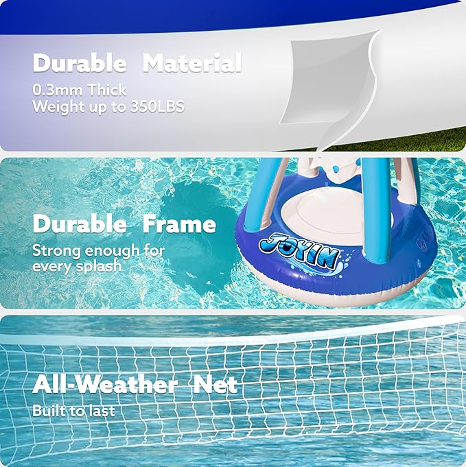 JOYIN Inflatable Volleyball Net & Basketball Hoops Pool Float Set; Balls Included for Kids/Adults, Summing Pool Game, Floating, Summer Floaties, Volleyball Court |Basketball,L-Dark Blue