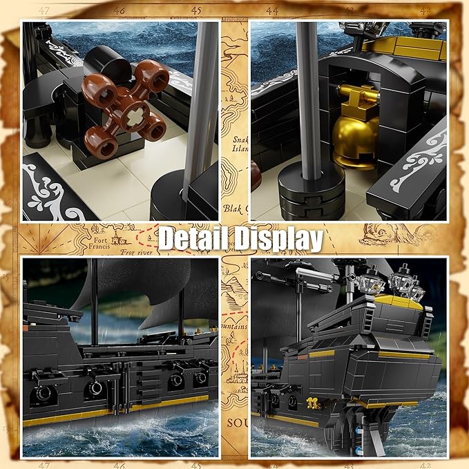 Pirate Ship Building Blocks Sets,MOC Black Pearl Ship Building Toys,Pirate Boat Collectible Display for Home or Office Decor,Christmas Birthday Gift for Adults & Boys 8-14(921Pcs)