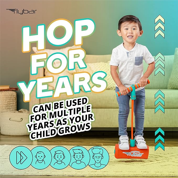 Flybar My First Foam Pogo Jumper for Kids Fun and Safe Pogo Stick for Toddlers, Durable Foam and Bungee Jumper for Ages 3 and up, Supports up to 250lbs