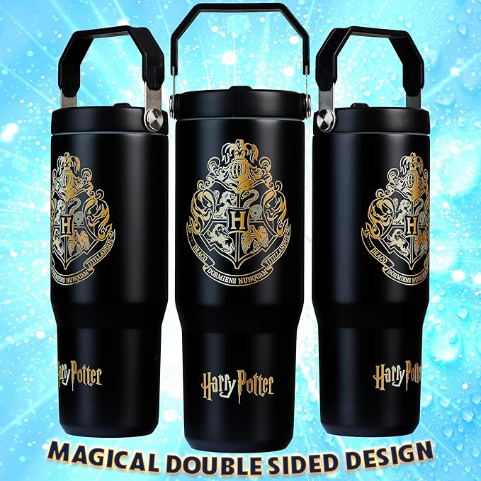 Get Trend Harry Potter Tumbler with Straw 30oz Kids Teens Insulated Cup with Lid Handle Travel Mug Cups with Lids for School Sports Gifts for Kids (Black Harry Potter)