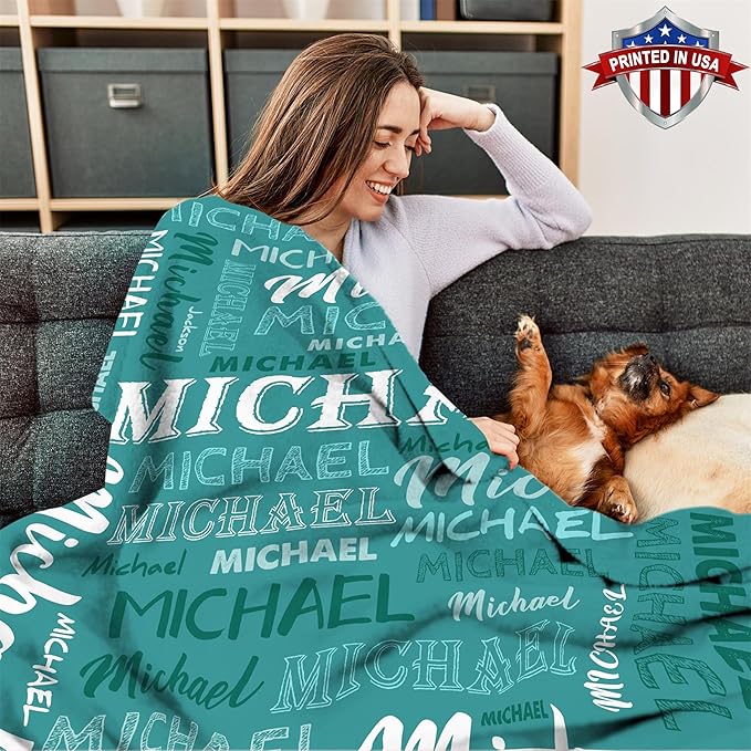 Ship Next Day, Personalized Baby Blanket with Name - Printed in USA, Custom Name Blanket for Boys Girls Kids, Customized Flannel Blankets Gifts for Teen Shower Toddlers Christmas Brithday
