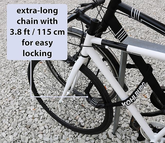 Extra Long Bicycle Combination Lock - 3.8 ft Chain & 0.24” Strong Number Combination Bike Lock - Secure Chain Lock Almost 4 ft - Security 5-Digit Bike Lock Combo for Bicycle & e-Bike