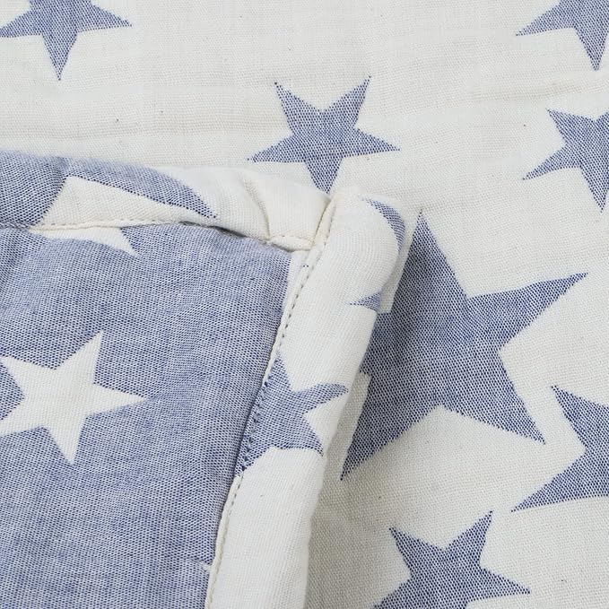 NTBAY 3 Layer Oversized Muslin Cotton Toddler Blanket, 45x60 Inches Jacquard Reversible Nursery Bed Blanket, Super Soft and Thermal Crib Blanket for All Seasons, Baby Gift, 45"x60", Blue/White Star