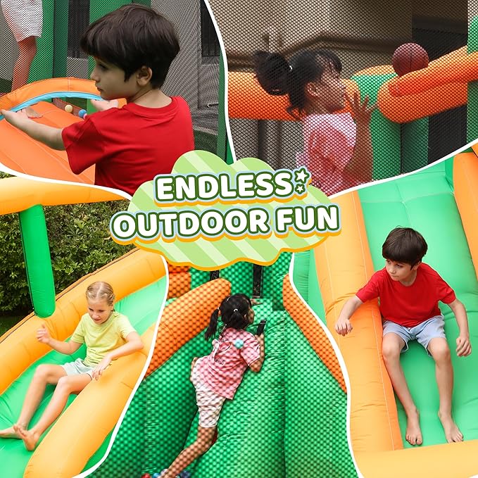 Bounce House Inflatable Bouncy Castle with Large Jumping Area Double Slide Bouncer for Kids and Toddlers