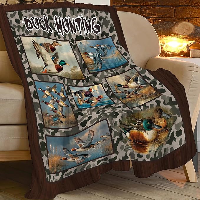 Duck Throw Blanket Hunting Mallard Duck Stuff Gifts for Kids Girls Boys Adults Women Men Soft Cozy Warm Plush Fluffy Fuzzy Fleece Blanket Decor 50''X60''