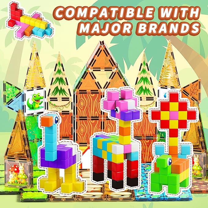116PCS Magnetic Blocks with Magnet Eyes Toy, Magnetic Building Blocks with Storage Bag for Kids Gifts, STEM Preschool Sensory Magnetic Cubes for Toodlers Boys Girls Ages 3 4 5 6 7 8, Bright Color