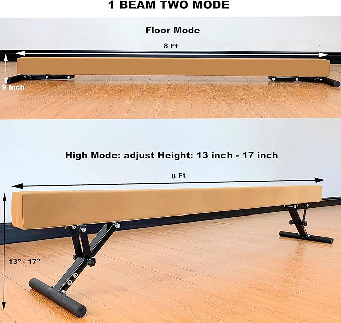 Adjustable Balance Beam 8 ft Gymnastic Beam Adjustable Height for Kids and Teenage of All Gymnastic Levels, Gymnastic Training Beam Gymnastic Equipment for Athlete Home and Gym Club Use