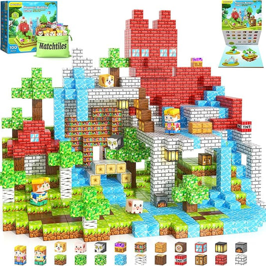 150PCS Magnetic Blocks - Mine Magnet World Building Toys for Kids Ages 5-7 6-8 8-12, STEM Magnetic Building Blocks Kids Sensory Toys Games, Present for 3+ Year Old Boys and Girls
