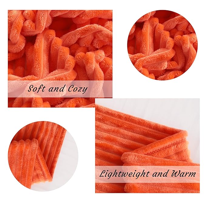 NTBAY Flannel Fuzzy Toddler Blanket, Fluffy Warm and Lightweight Reversible Stripes Design Baby Plush Blanket, 30x40 Inches, Orange