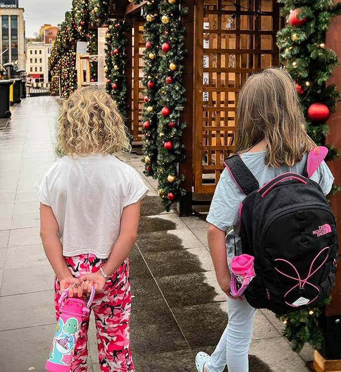 Mininoo Girls Water Bottle for School, 16oz Stainless Steel Insulated Metal Water Bottle with Straw Lid for Boys (Sky/Pink)