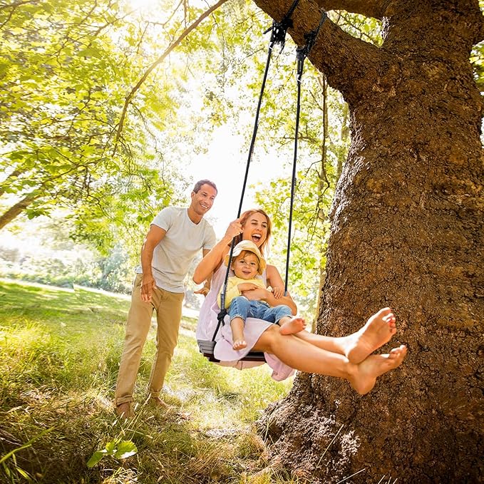 PELLOR Wooden Swing Seat, Carbonized Hanging Wood Tree Swing 17.7 x 7.9 x 0.5 in for Adult Kids Children Anticorrosive & 100% Waterproof 440lbs Load Indoor Outdoor Backyard Play