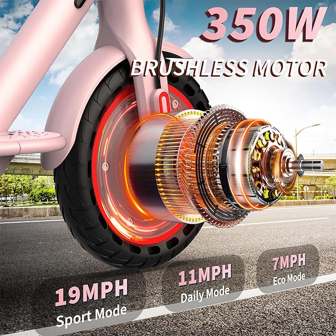 Electric Scooter - 8.5"/10'' Solid Tires, 350W/500W Motor, Up to 19-22MPH and 21-24Miles Long-Range Portable Commuting Scooter for Adults with Double Braking System and App