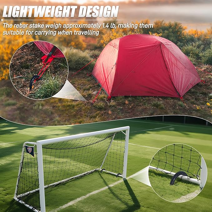 Anothera 8 Pack Heavy Duty Trampoline Stakes, 12 Inches Trampoline Anchors High Wind, Heavy Duty J Shaped Rebar Stakes for Trampoline, Tents, Inflatables, Fences, Outdoor Decoration