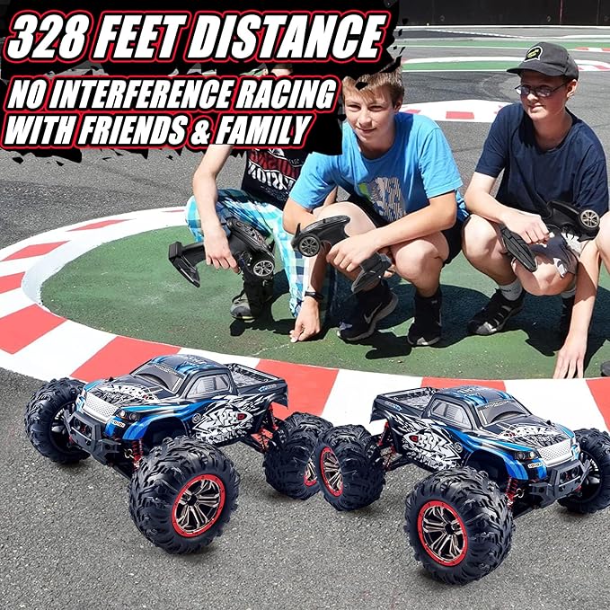 1/10 RTR Fast RC Cars,30mph Hobby Electric Off-Road Monster Truck,Waterproof High Speed RC Car 4WD Blue Remote Control Car with Two Rechargeable Batteries