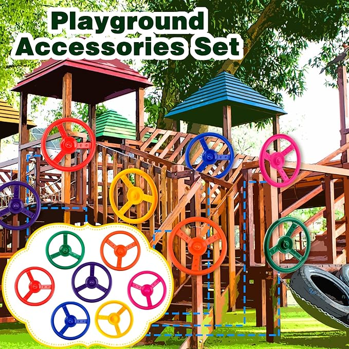 2 Pack Steering Wheel Playset Plastic Pirate Ships Wheel with Mounting Tools for Kids Playground Outdoor Gym (Purple, Orange)