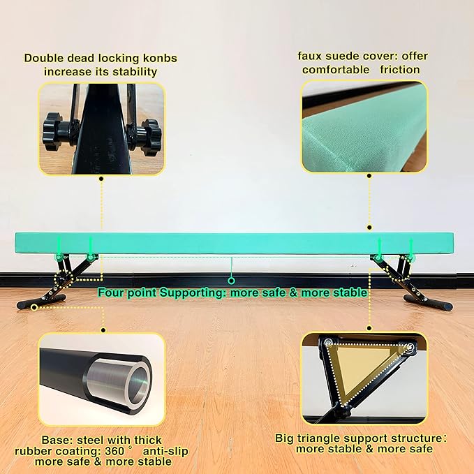 Adjustable Balance Beam 8 ft Gymnastic Beam Adjustable Height for Kids and Teenage of All Gymnastic Levels, Gymnastic Training Beam Gymnastic Equipment for Athlete Home and Gym Club Use