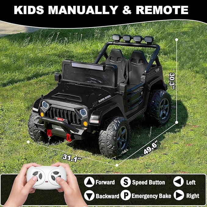 NEWQIDA 24V 2 Seater Ride on Car w/Remote Control 4wd Kids Electric Vehicles Ride on Toys Car, EVA Tires Wheels, 20" Spacious Seat, LED Lights, Music, Spring Suspension, 4x200W Motors, Black