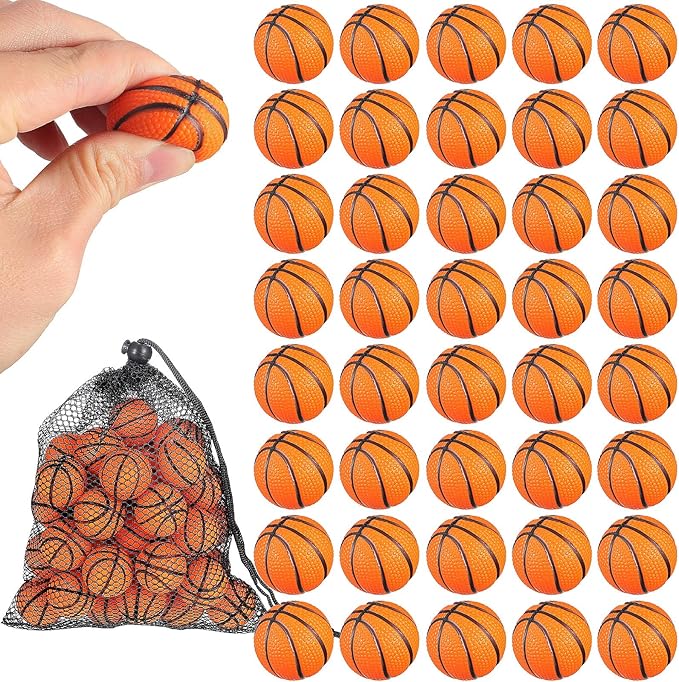 Civaner 40 Pcs Mini Basketball Party Favors Tiny Basketball Small Foam Ball Relieve Stress Ball with Drawstring Mesh Bag for Beach Pool Sports Game Party(1.18 Inch)