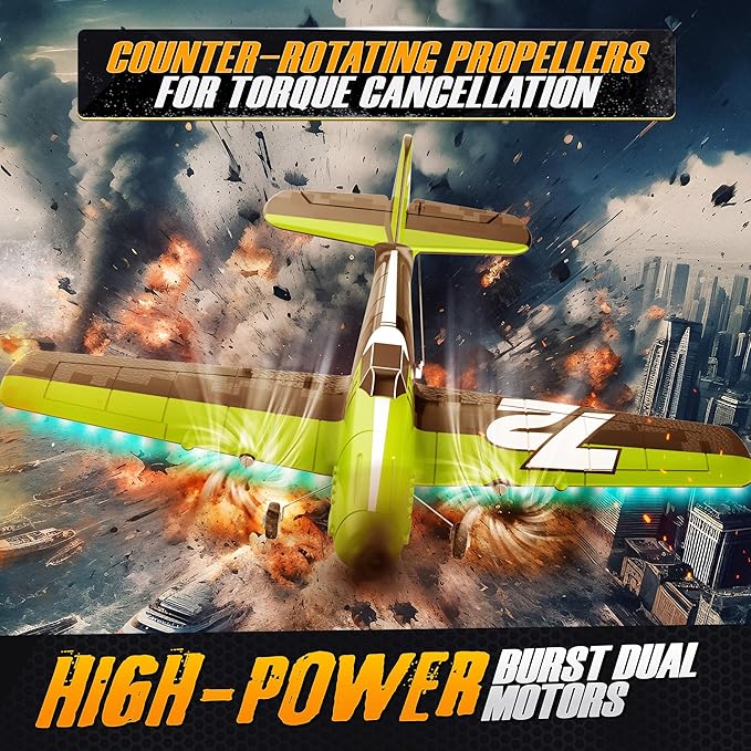 BEZGAR HQ089 RC Plane, Drones for Kids, 6-axis Gyro Remote Control Airplane, RC Helicopter, Easy Control for Beginners Toys with Colorful LED Navigation Lights(Green)