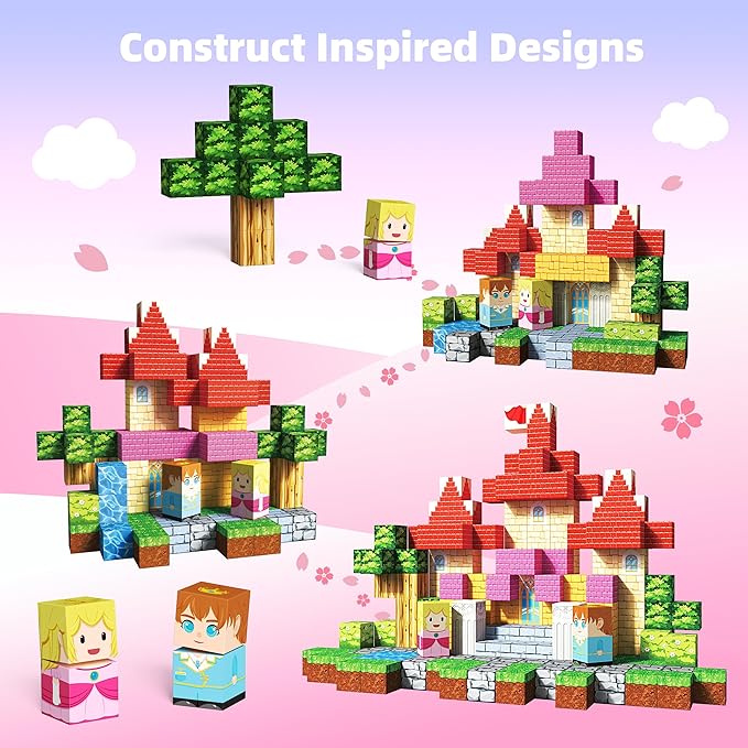 200PCS Magnetic Blocks, Magnetic Building Blocks, Princess Castle Building Set, STEM Learning Toys for Kids Ages 3-8,Birthday Gifts for Boys and Girls