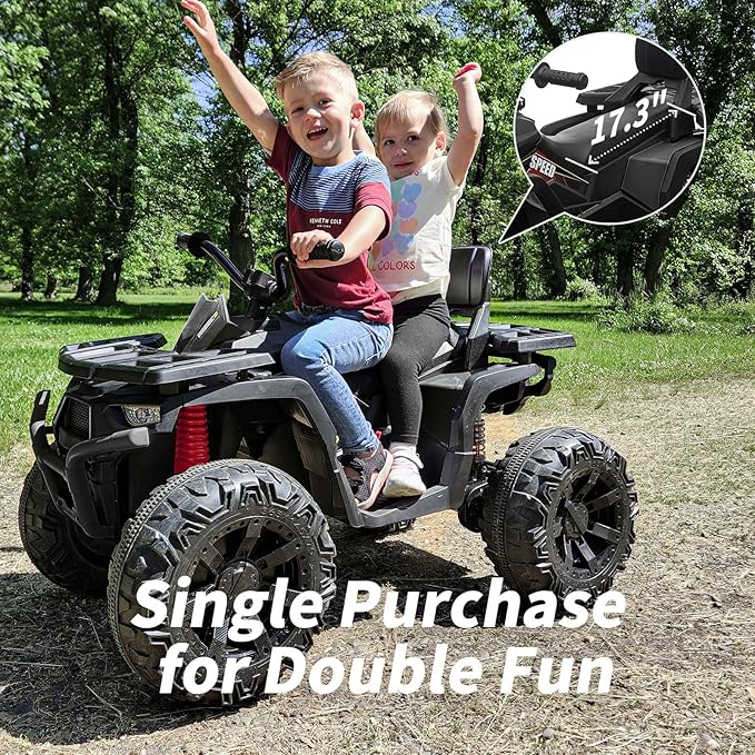Kids ATV 4 Wheeler, 24V 4WD Electric ATV Ride On Toy for Big Kid with 2-Seater, 4x200W Motor - Black