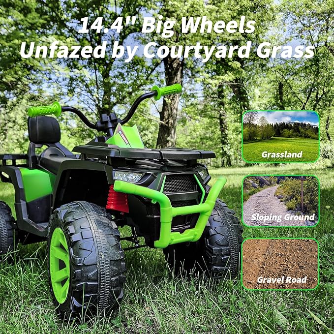 Kids ATV 4 Wheeler, 24V 4WD Electric ATV Ride On Toy for Big Kid with 2-Seater, 4x200W Motor - Green