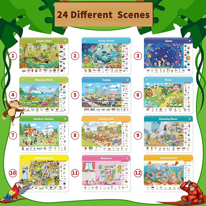 Search and Find Book for Kids Ages 4-6,3-8, Reusable Activity Pad with 24 Toddler Activities Books, Educational Toys for 3+ Year Old, Toddler Airplane Travel Essentials, Travel Toys for Kids 4-8