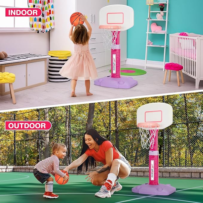 Basketball Hoop Indoor Outdoor Toys for Toddlers 1-3, Kids Basketball Hoop with 3 Balls, Adjustable Mini Basketball Goal, Christmas Birthday Sports Toys Gift for Baby Boys Girls Age 1 and Up
