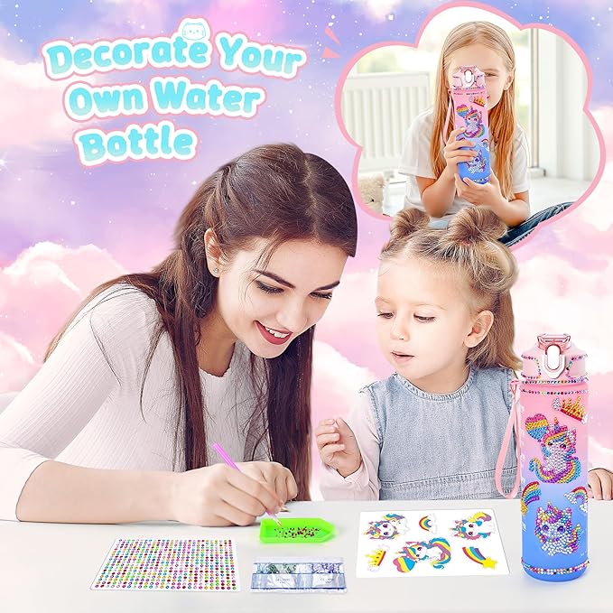 13PCS Unicorn Cat Toys Gifts for Girls 4-6 7 8 9 10 Years Old, Girls Birthday Gifts Set with Light Up Star Pillow DIY Water Bottle Kits, for Daughter Niece Christmas Birthday Baskets for Kids