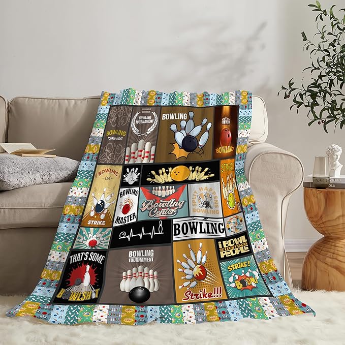 Bowling Blanket Bowling Throw Blanket Gifts for Bowling Lovers Kids Girls Boys Adults Women Men Super Soft Cozy Plush Fluffy Fuzzy Fleece Blanket Decor 50''X60''