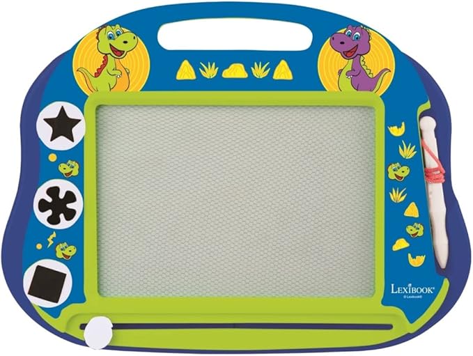 LEXiBOOK, Dinosaur, Multicolor Magic Magnetic Drawing Board, Artistic Creative Toy for Girls and Boys, Stylus Pen and Stamps, Blue, CRDINO550