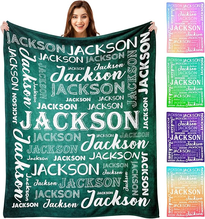 Ship Next Day, Personalized Baby Blanket with Name - Printed in USA, Custom Name Blanket for Boys Girls Kids, Customized Flannel Blankets Gifts for Teen Shower Toddlers Christmas Brithday
