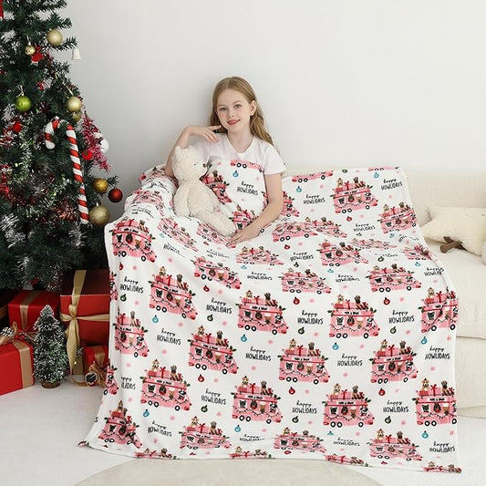 Softan Kids Throw Blanket for Girls & Boys, Warm Soft Toddler Fleece Blankets for Sofa Couch Bed， Cozy Fuzzy Plush Flannel Kids Throw Blanket for Daycare & School - Pink Car 50x60 inches