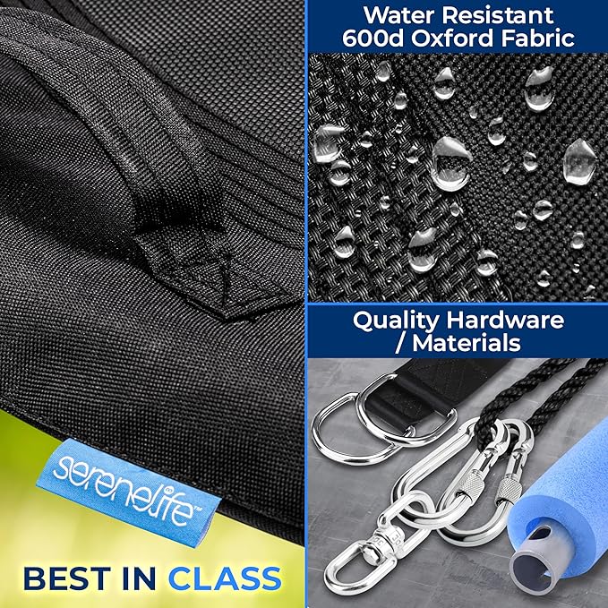 SereneLife 40" Saucer Swing - Outdoor Swing Set with Universal Hanging Kit, Swinging Seat Spinner with Pillow & Carry Bag, Weatherproof, Water-Resistant, Supports Up to 700 lbs, Black