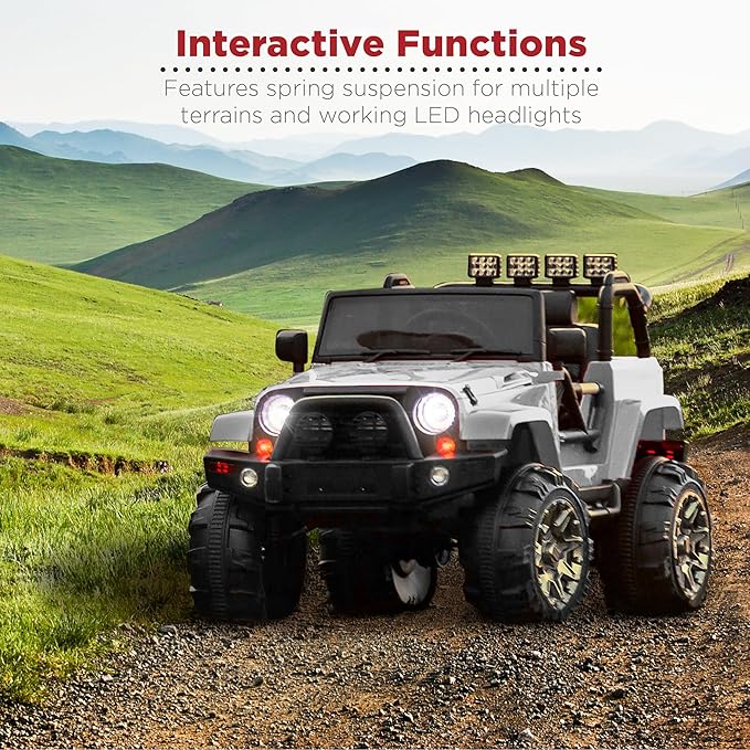 Best Choice Products Kids 12V Ride On Truck, Battery Powered Toy Car w/Spring Suspension, Remote Control, 3 Speeds, LED Lights, Bluetooth - Light Gray