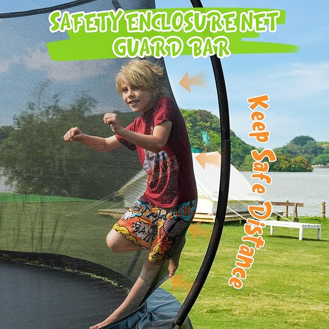 Gigu 10FT 12FT 14FT 15FT 16FT Recreational Trampolines with Enclosure Net and Ladder and Anti-Rust Coating, ASTM Approved Trampoline Outdoor for Kids and Adults Outdoor Yard Trampolines