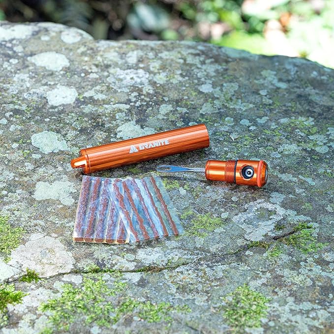 Granite Suture Aero Tire Plug Kit with Integrated CO2 Inflator, Tubeless Tire Repair Kit with 2 Size Plugs, CO2 Tire Inflator Works with Presta Valve