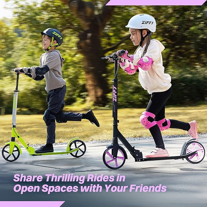 ZIFFY Scooter for Kids with Hand Brake, Foldable Kick Scooter for Ages 6-12, Lightweight Scooter for Boys with 4 Adjustable Heights, ABEC9 Bearings, Supports Up to 260 lbs by Jova